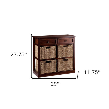 Mahogany and Seagrass Basket Storage Shelving Unit