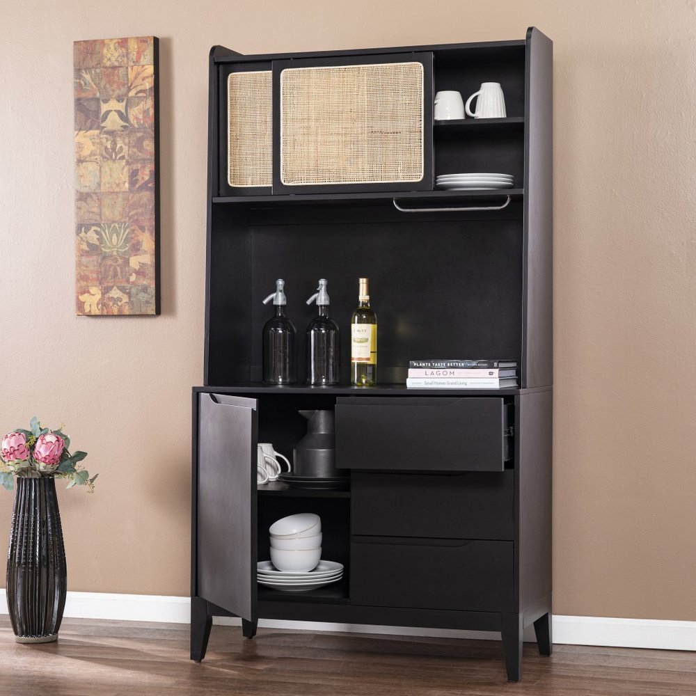 70" Black Wood Three Door Three Drawer