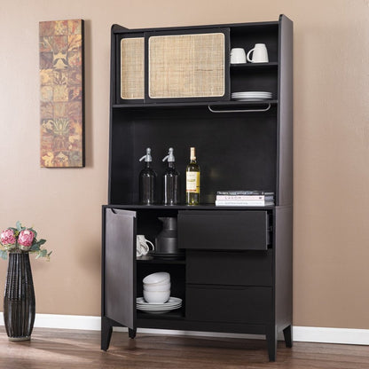70" Black Wood Three Door Three Drawer