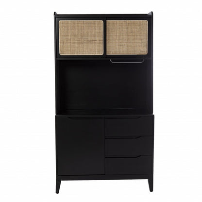 70" Black Wood Three Door Three Drawer