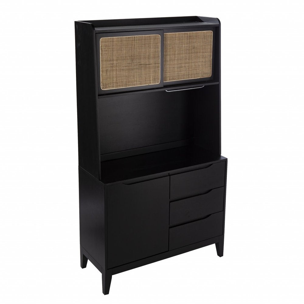 70" Black Wood Three Door Three Drawer