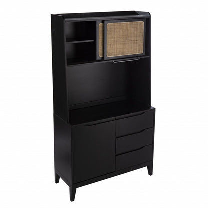 70" Black Wood Three Door Three Drawer