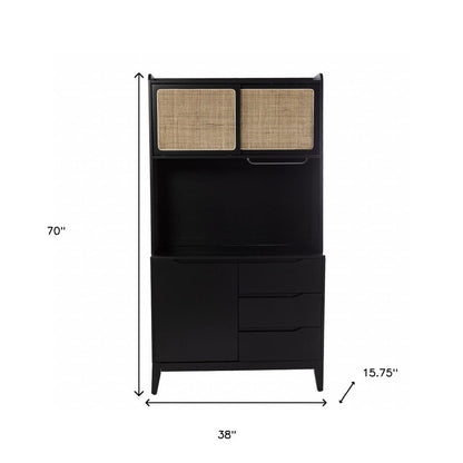 70" Black Wood Three Door Three Drawer