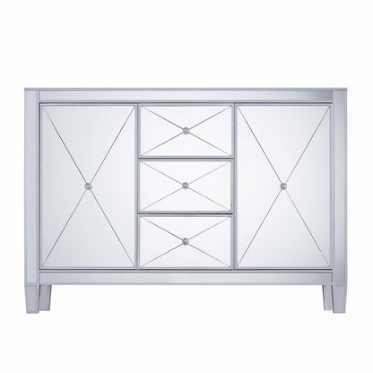 50" Silver Wood and Glass Three Drawer Credenza with Two Doors