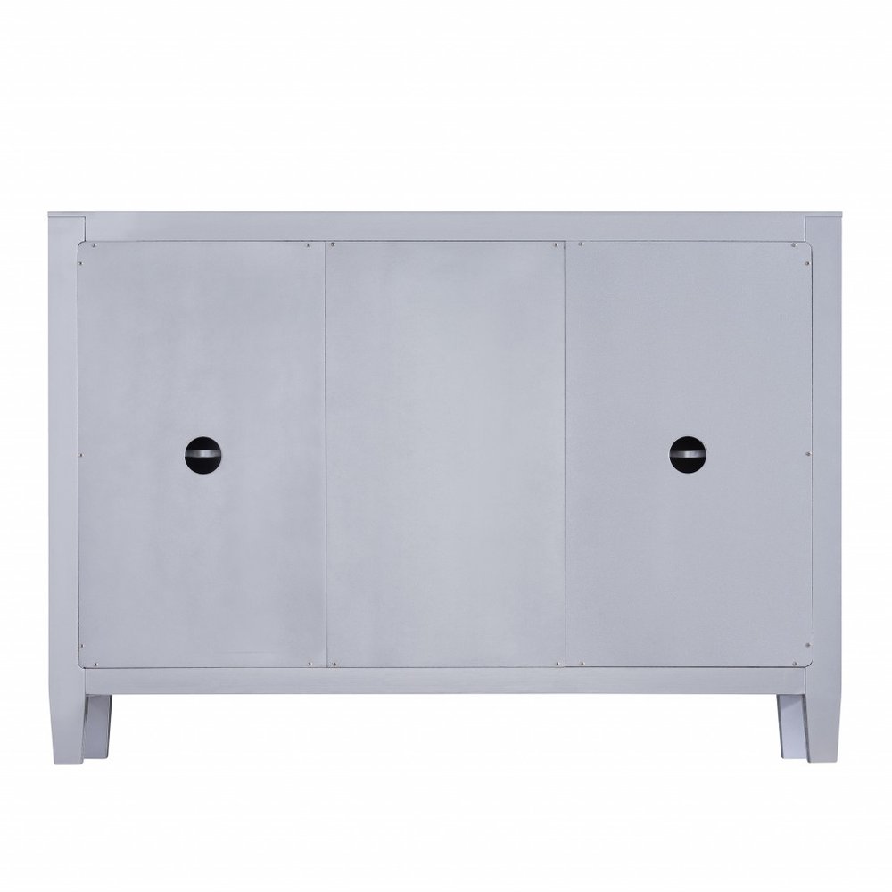 50" Silver Wood and Glass Three Drawer Credenza with Two Doors