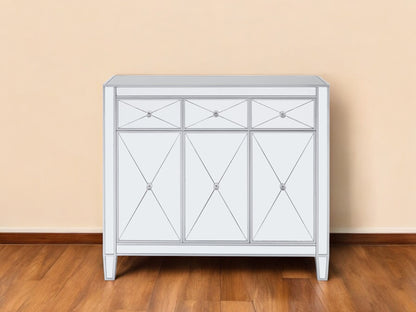 40" Silver Glass Three Drawer Sideboard with Three Doors