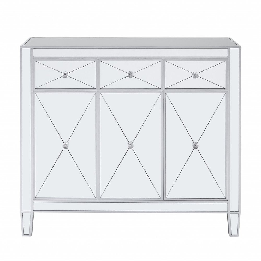 40" Silver Glass Three Drawer Sideboard with Three Doors