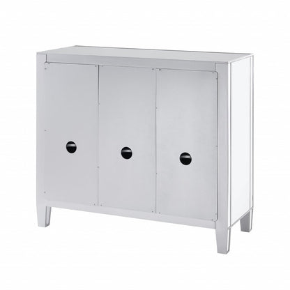 40" Silver Glass Three Drawer Sideboard with Three Doors