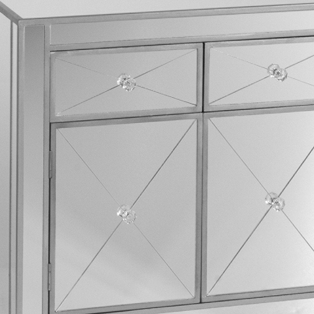 Glamorous Mirrored Bling Two Door Storage Accent Cabinet