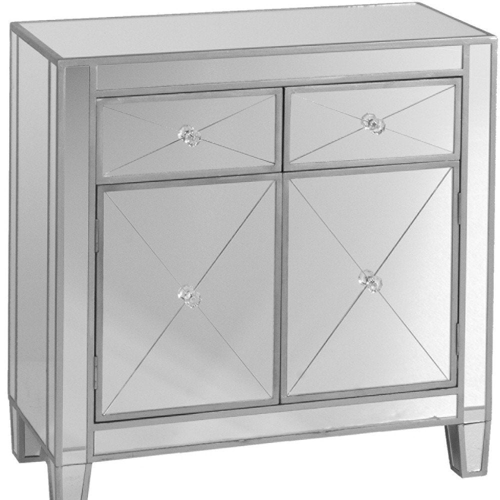 Glamorous Mirrored Bling Two Door Storage Accent Cabinet