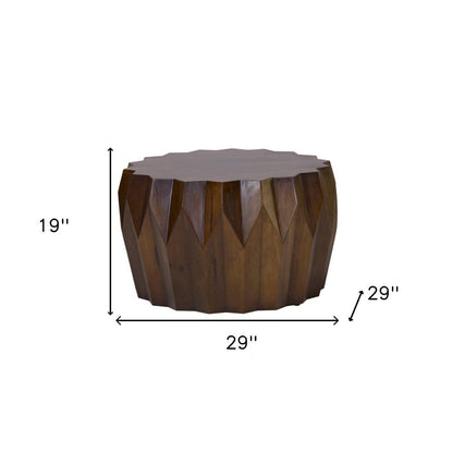 32" Brown Solid Wood Free Form Drum Coffee Table