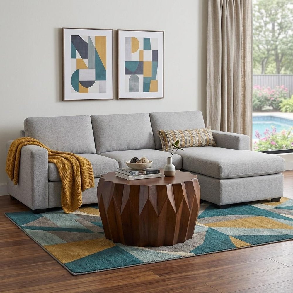 29" Brown Solid Wood Octagon Coffee Table