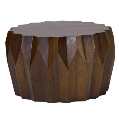 32" Brown Solid Wood Free Form Drum Coffee Table