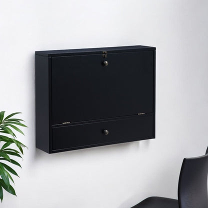 26" Black Wood Wall Mounted Folding Floating Desk