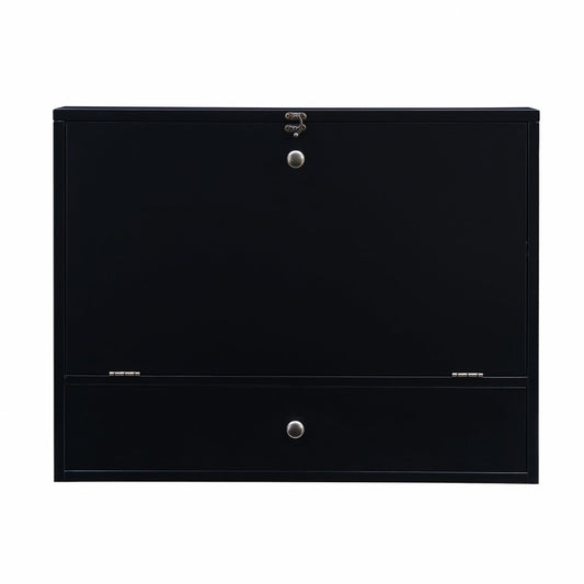 26" Black Wood Wall Mounted Folding Floating Desk
