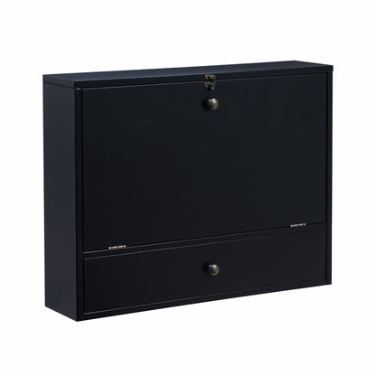 26" Black Wood Wall Mounted Folding Floating Desk