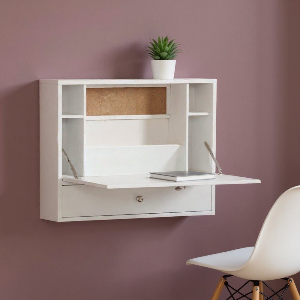 26" White Wall Mounted Floating Desk
