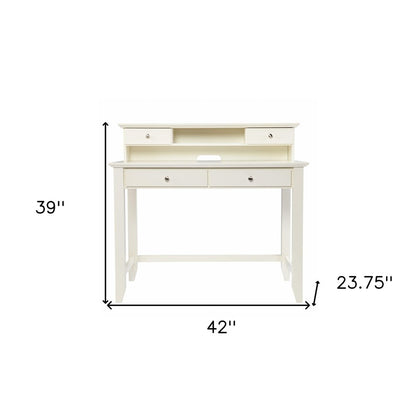 42" White Wood Trestle Secretary Desk With Four Drawers