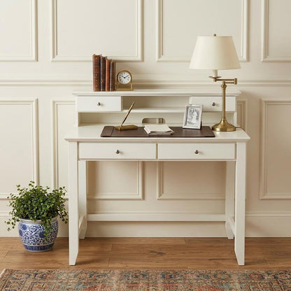 42" White Wood Trestle Secretary Desk With Four Drawers