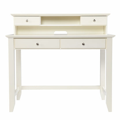42" White Wood Trestle Secretary Desk With Four Drawers