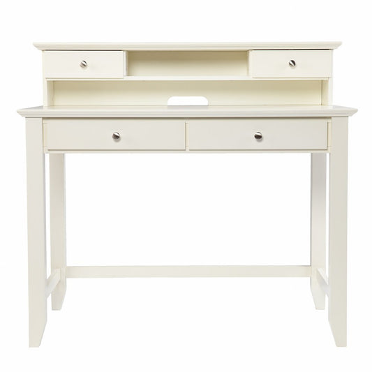 42" White Wood Trestle Secretary Desk With Four Drawers