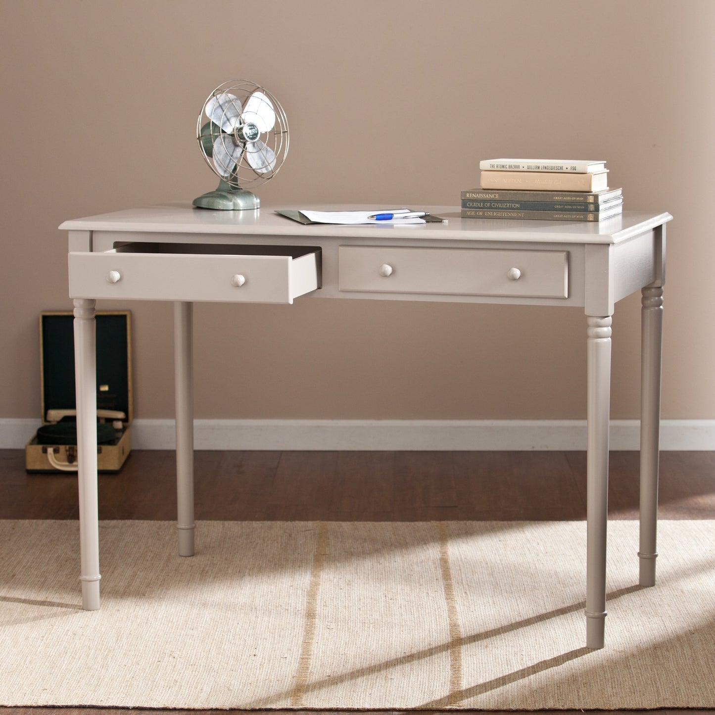 43" Gray Solid Wood Writing Desk With Two Drawers