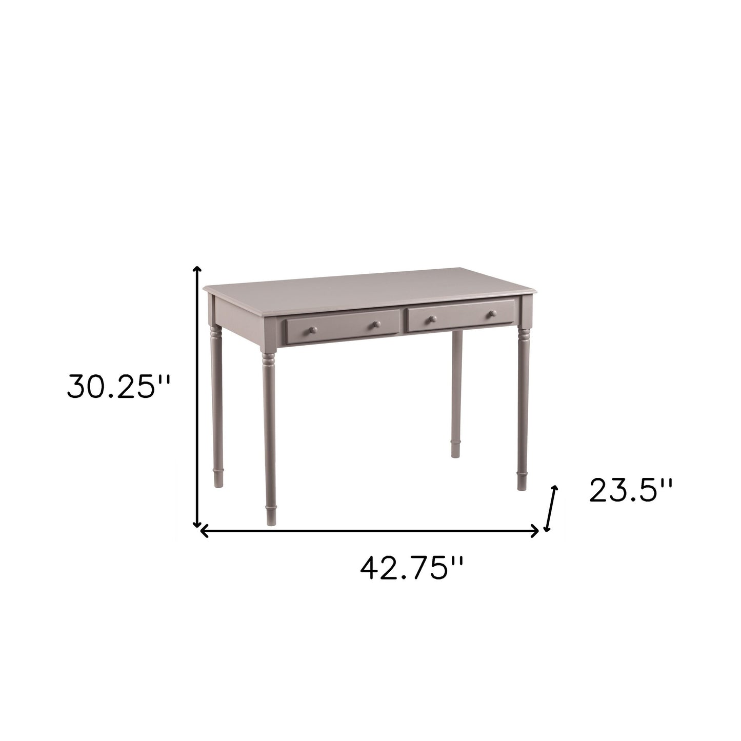 43" Gray Solid Wood Writing Desk With Two Drawers