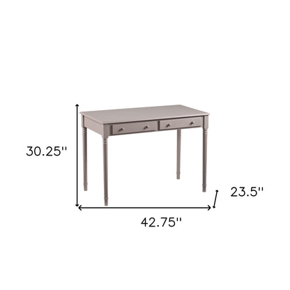 43" Gray Solid Wood Writing Desk With Two Drawers