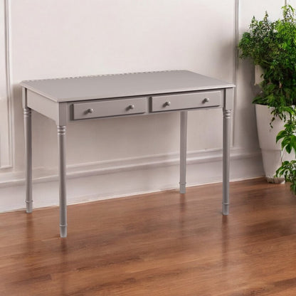 43" Gray Solid Wood Writing Desk With Two Drawers