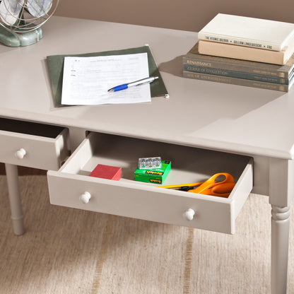 43" Gray Solid Wood Writing Desk With Two Drawers