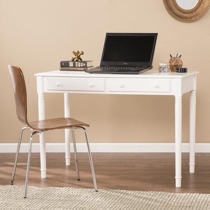 43" White Solid Wood Writing Desk With Two Drawers