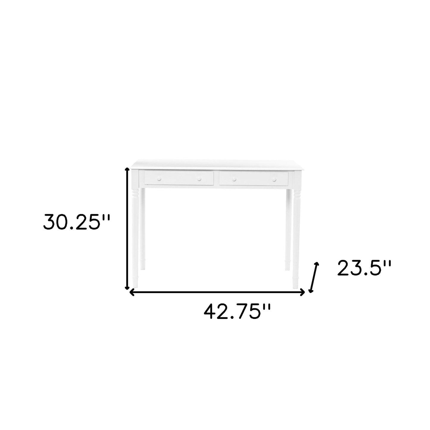 43" White Solid Wood Writing Desk With Two Drawers