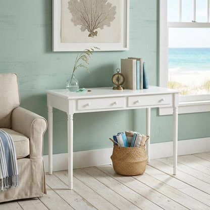 43" White Solid Wood Writing Desk With Two Drawers