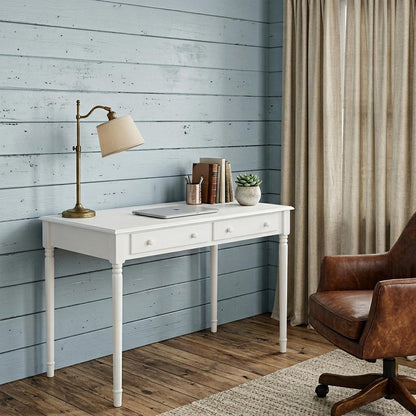 43" White Solid Wood Writing Desk With Two Drawers