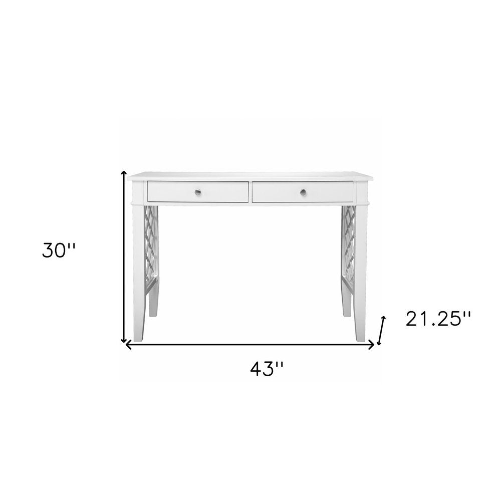 43" White Wood With Two Drawers