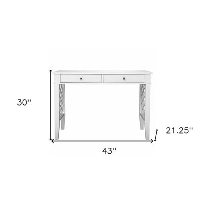 43" White Wood With Two Drawers