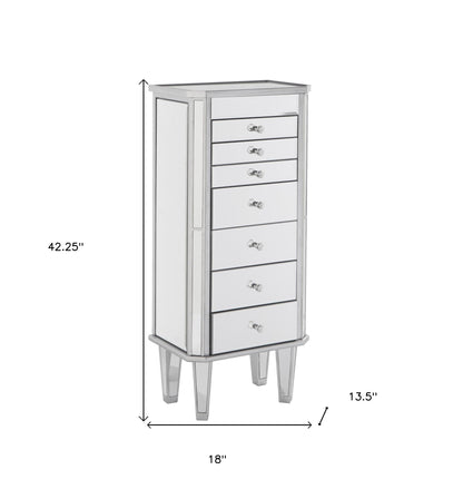 18" Silver Mirrored Writing Desk With Seven Drawers