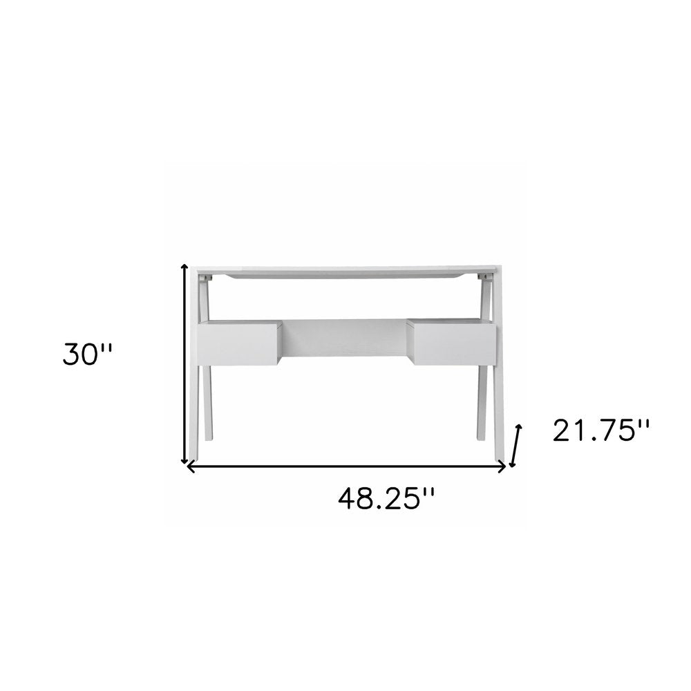 48" White Wood With Two Drawers