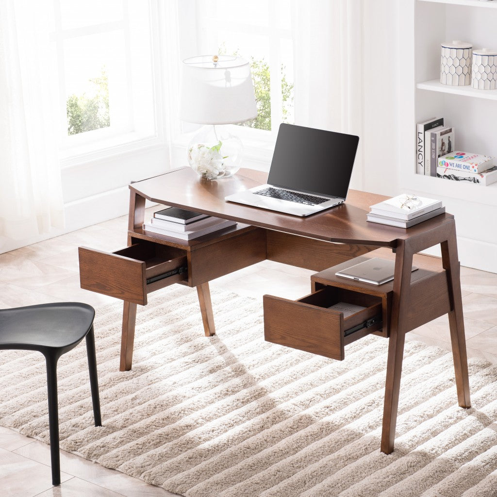 48" Brown Writing Desk With Two Drawers