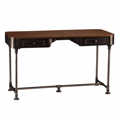 50" Brown And Silver Writing Desk With Two Drawers