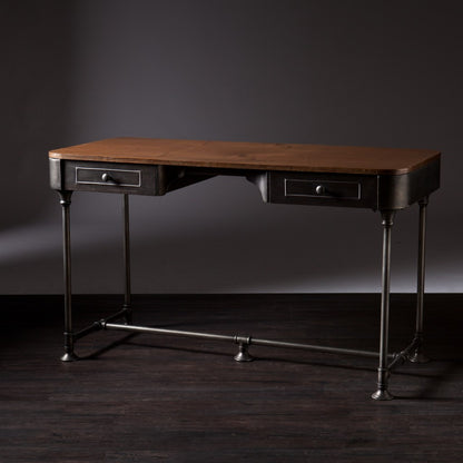 50" Brown And Silver Writing Desk With Two Drawers