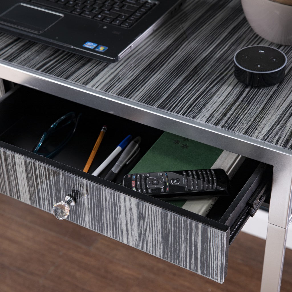 42" Silver Writing Desk With Two Drawers