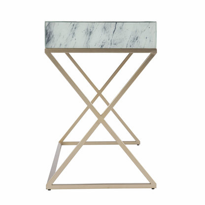 45" White and Bronze Glass and Iron Sled With Two Drawers