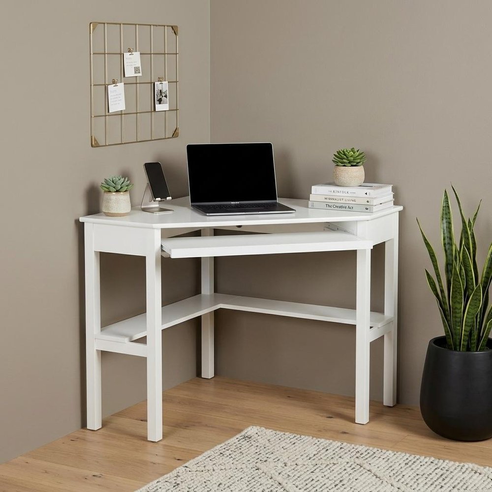 48" White Solid Wood Corner Writing Desk