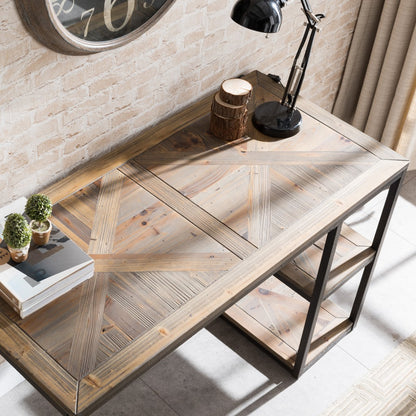 50" Brown and Black Solid Wood Writing Desk