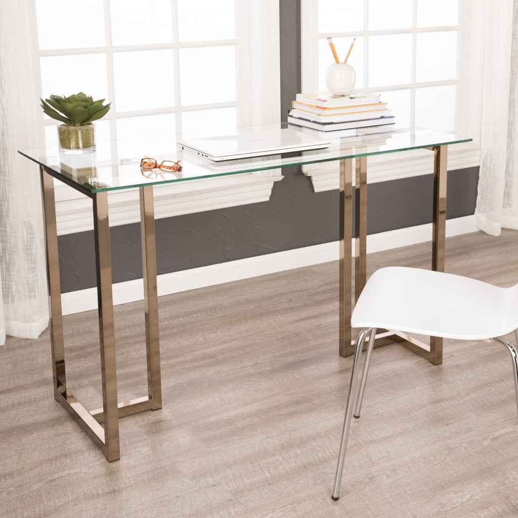 48" Clear and Champagne Glass Writing Desk