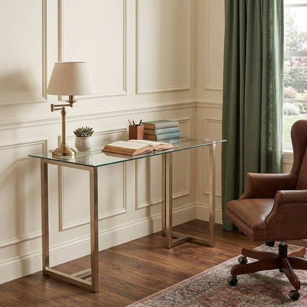 48" Clear and Champagne Glass Writing Desk