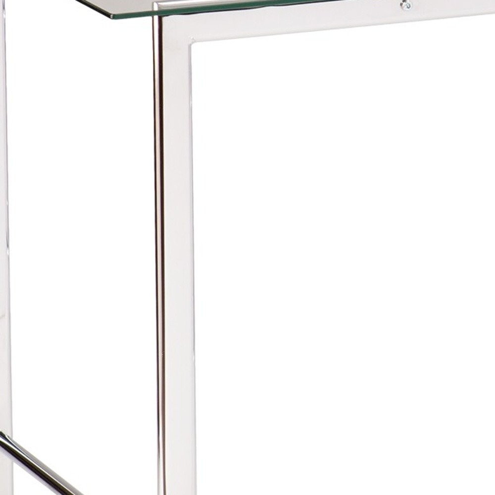 47" Clear and Silver Glass and Metal Writing Desk