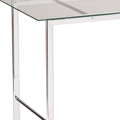 47" Clear and Silver Glass and Metal Writing Desk