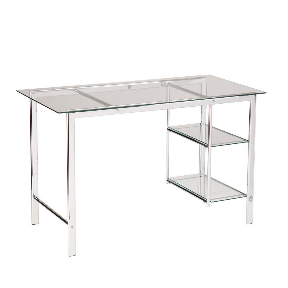 47" Clear and Silver Glass and Metal Writing Desk